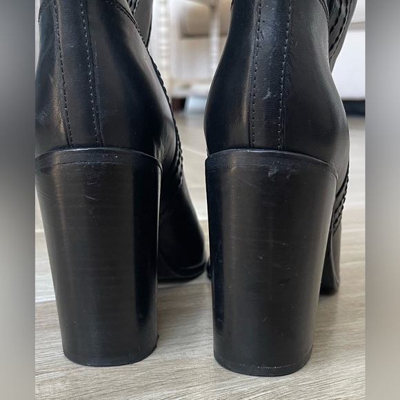 Kate Spade Black Leather Stacked Heel mid Calf Ankle Boots - Picture 7 of 12